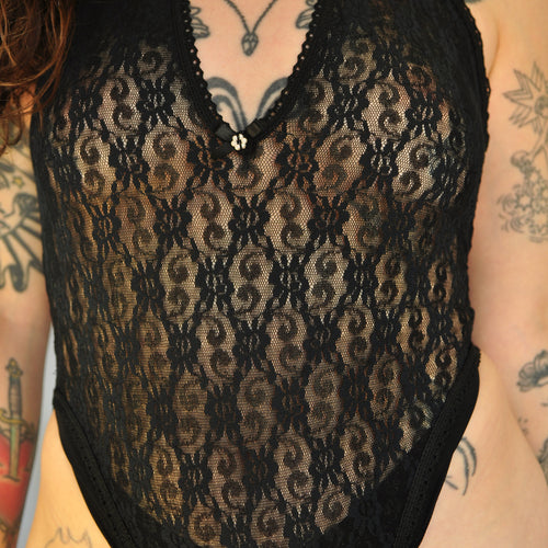 Vintage 80's Frederick's of Hollywood Lace Halter topBodysuit - small