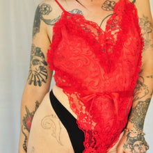 Vintage 80's Bright Red Lacey thong Bodysuit off the shoulder