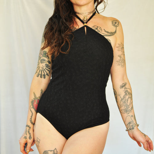 Vtg 80's Oscar de la Renta Swimsuit - Black halter top